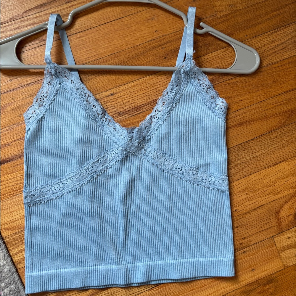 Light Blue Lace Trim Cami Top
